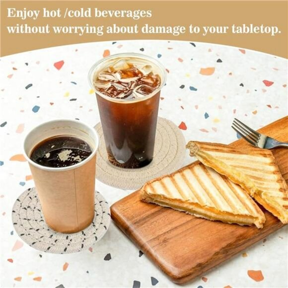 Handmade Cotton Coasters Set of 8 Woven Absorbent Drink Cup Mats Boho Home Decor - Picture 6 of 8